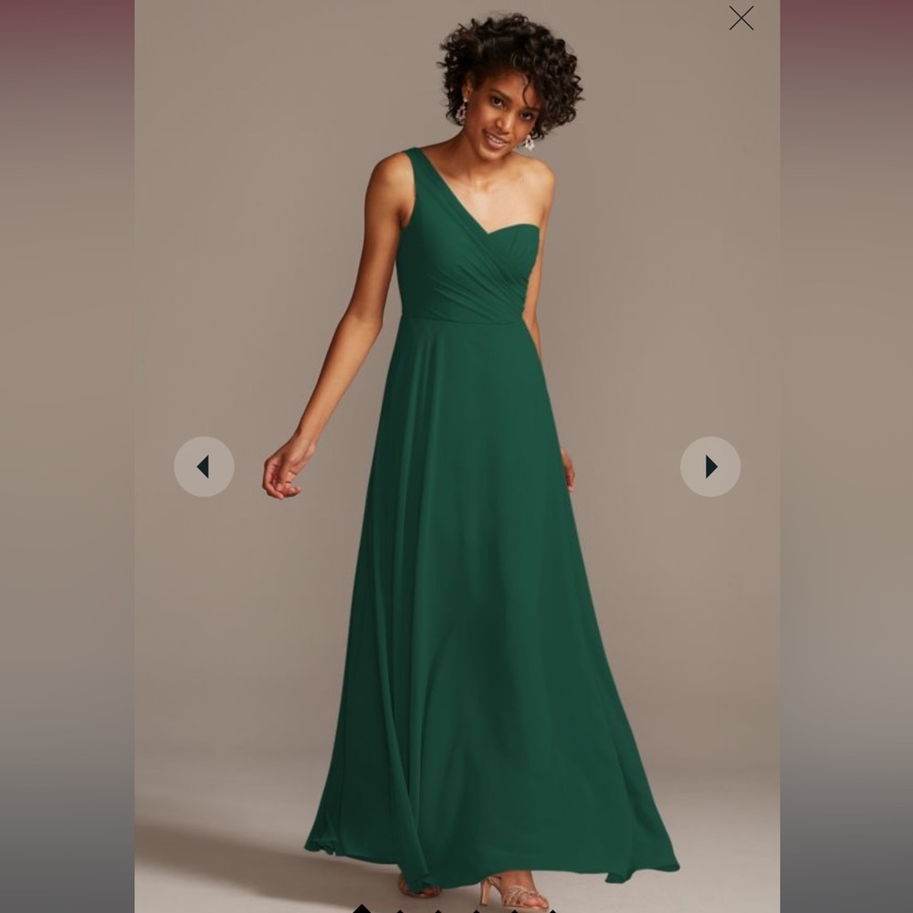 long chiffon bridesmaids dress in color juniper